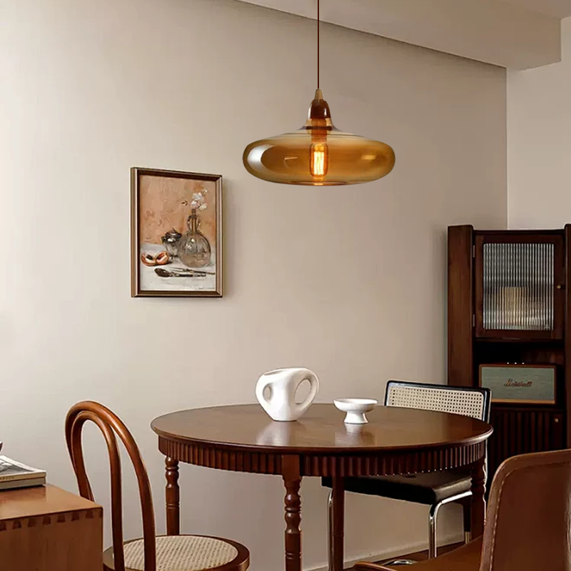 Modern Amber Glass Pendant Light for Dining Room